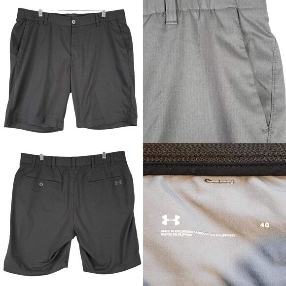 Under Armour Shorts UA Mens Size 40 Chino Flat Front Dark Gray Belt Loops - Picture 1 of 13